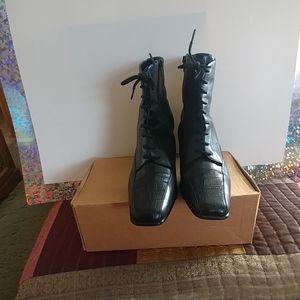 3 in. Leslie Fay Leather Ankle Boot with croc toe.